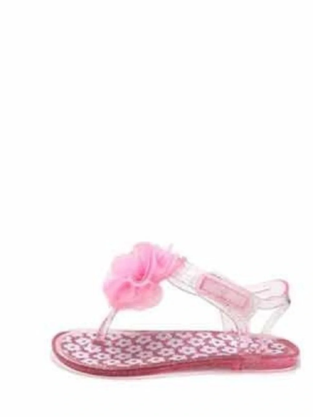 Girls Pink Glitter Jelly Sandals Flower Velcro Flip Flops Size 10